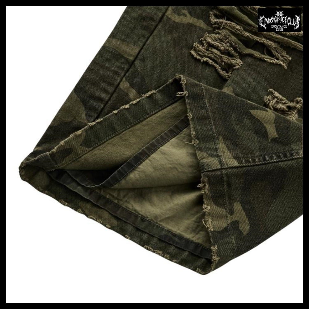 【EMOSTANCECLUB】Double Layered Distressed Camo Pants