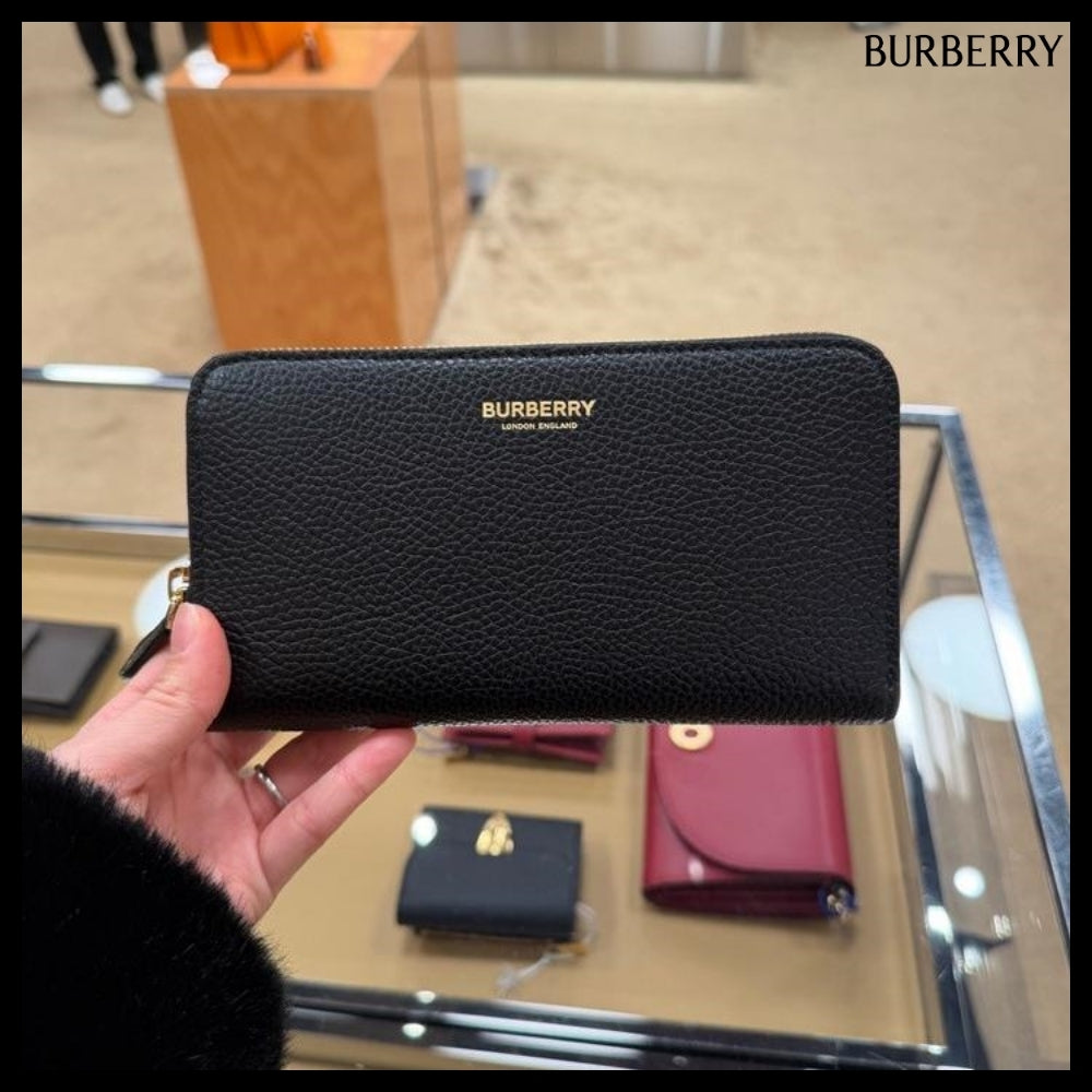 【Burberry】Logo Grained Leather Zip-Around Long Wallet