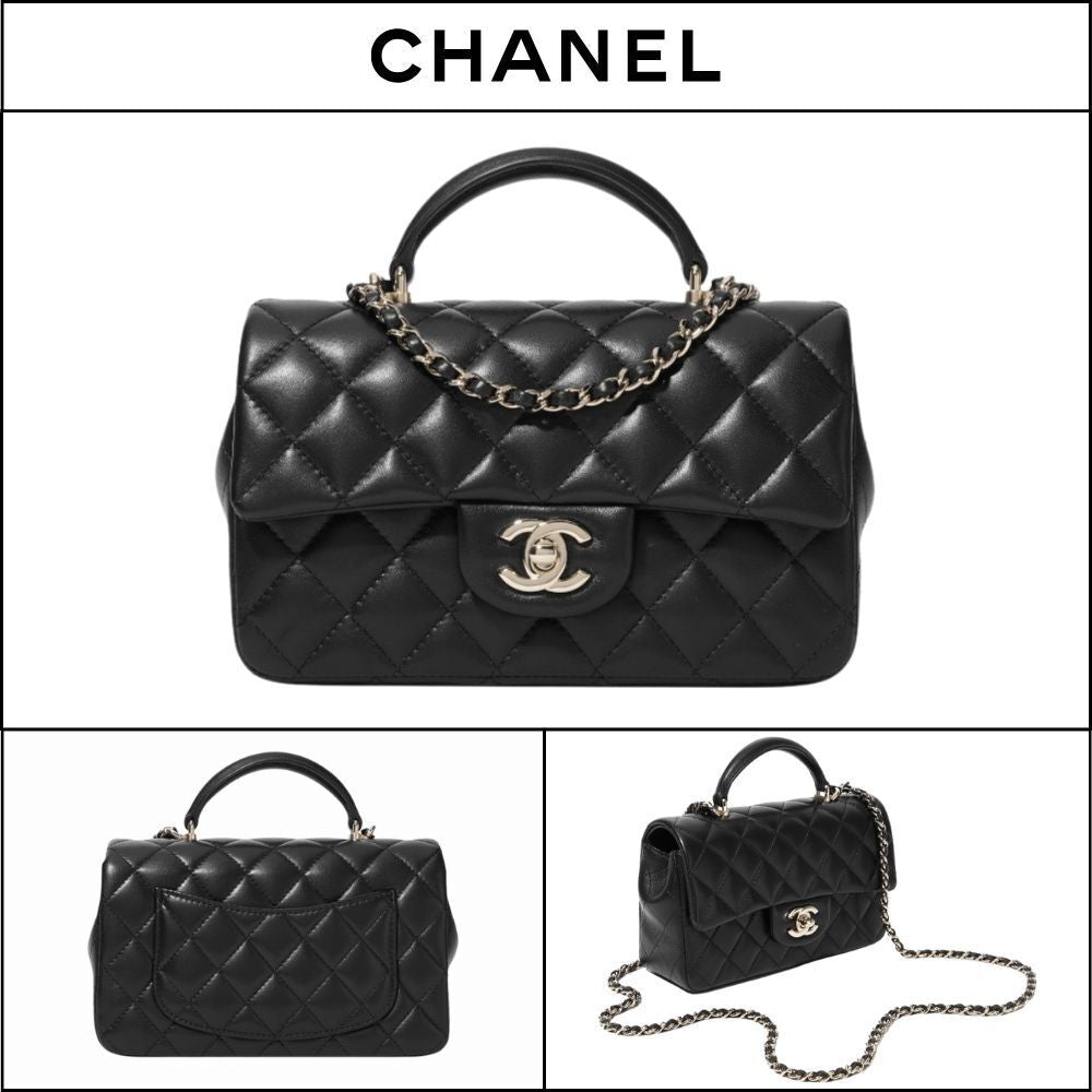 【CHANEL】Mini Flap Bag with Top Handle Lambskin