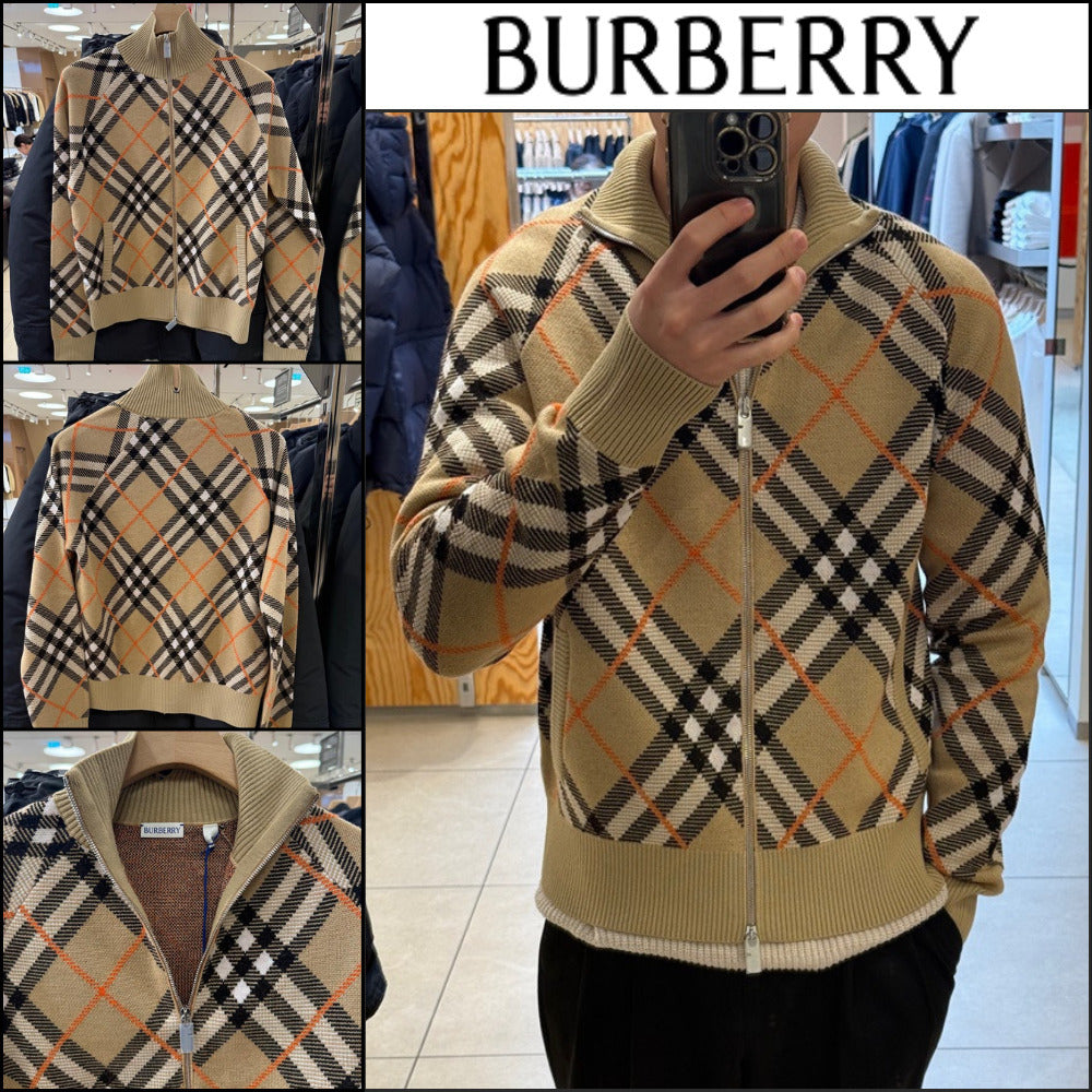 【Burberry】Check Wool Mohair Two-Way Blend Jacket Sand