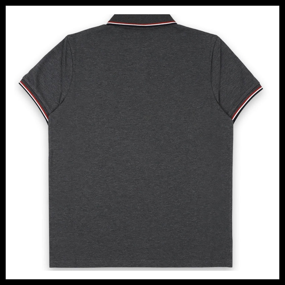 【MONCLER】Stripe Collar Logo Patch Polo Shirt Dark Grey