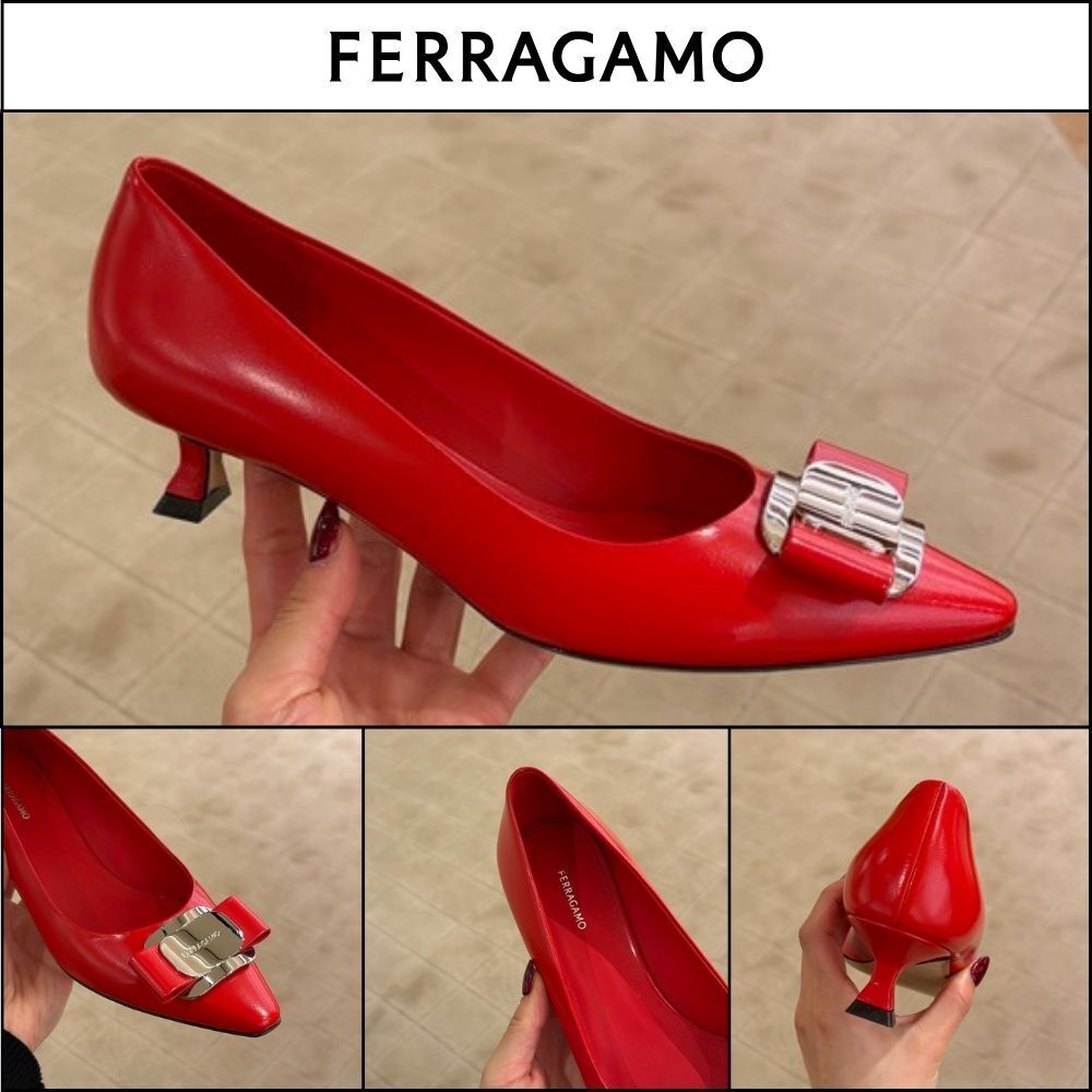 【FERRAGAMO】ZELMA 40 NEW VARA BOW METAL LOGO PUMPS RED