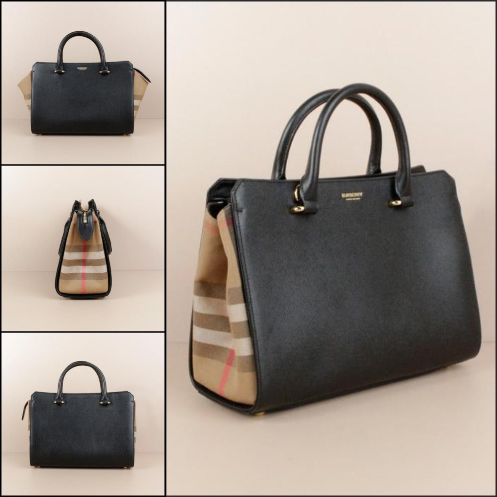 【Burberry】Banwell House Check Small Tote Bag Black