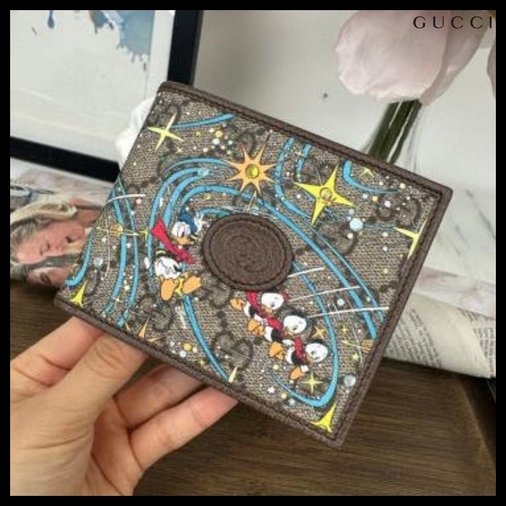 【Gucci x Disney】Donald Duck Print Canvas Wallet New Acero