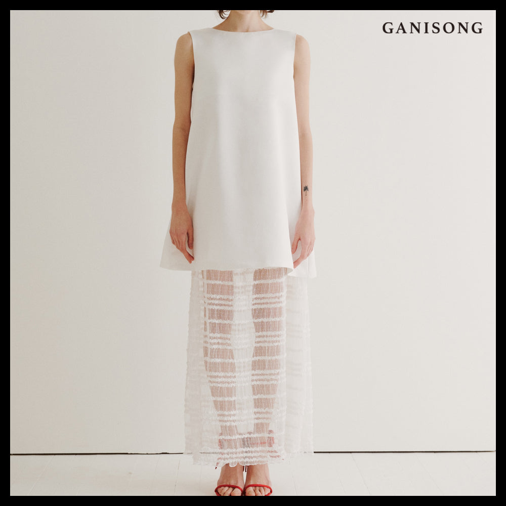 【GANISONG】Bridal Bow Shower Dress White