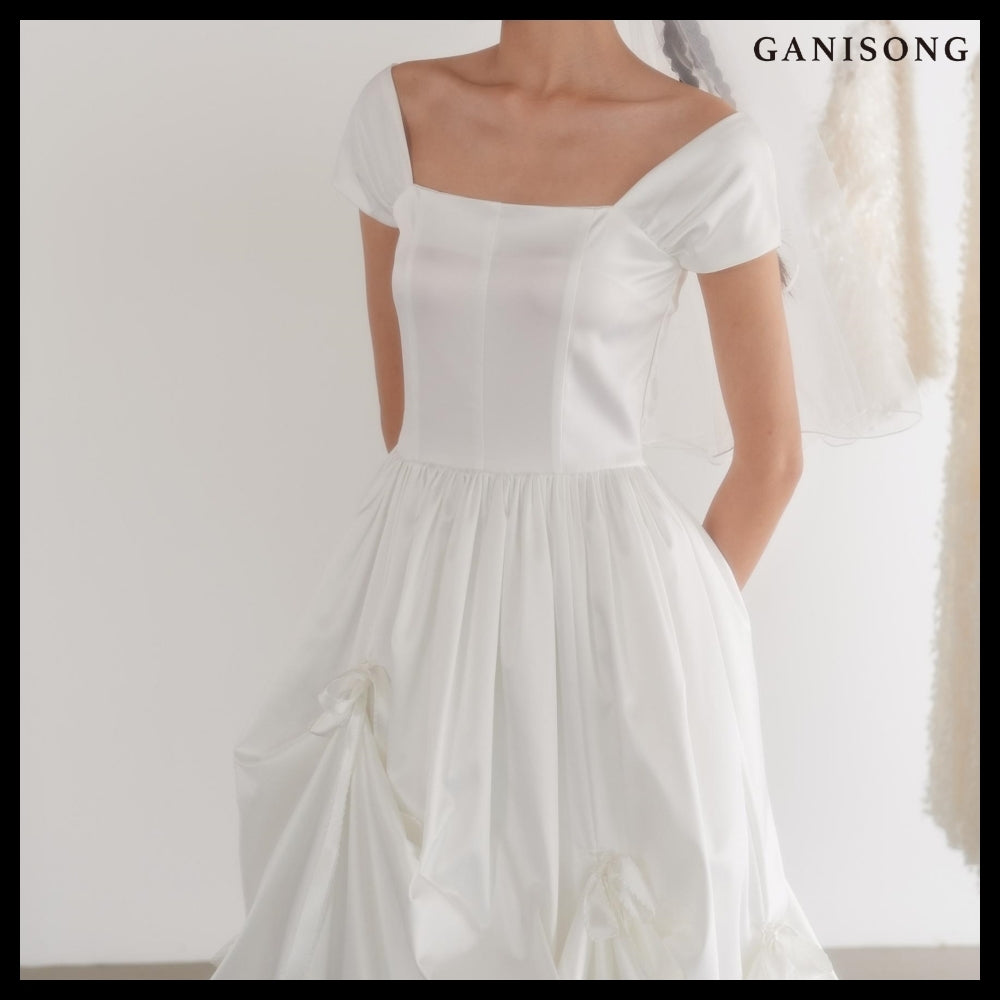 【GANISONG】Bridal Bow Bow Dress White