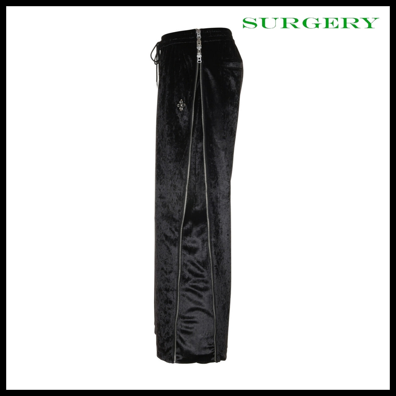 【SURGERY】Side Zip Velvet Wide Track Pants Black