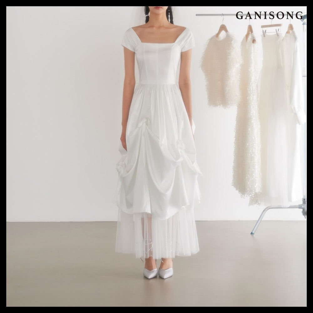 【GANISONG】Bridal Bow Bow Dress White