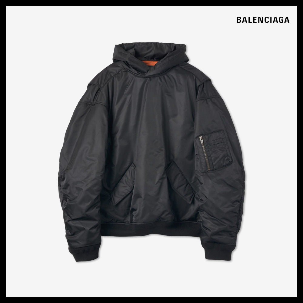 【BALENCIAGA】Sporty B Pullover Bomber Hooded Jacket Black