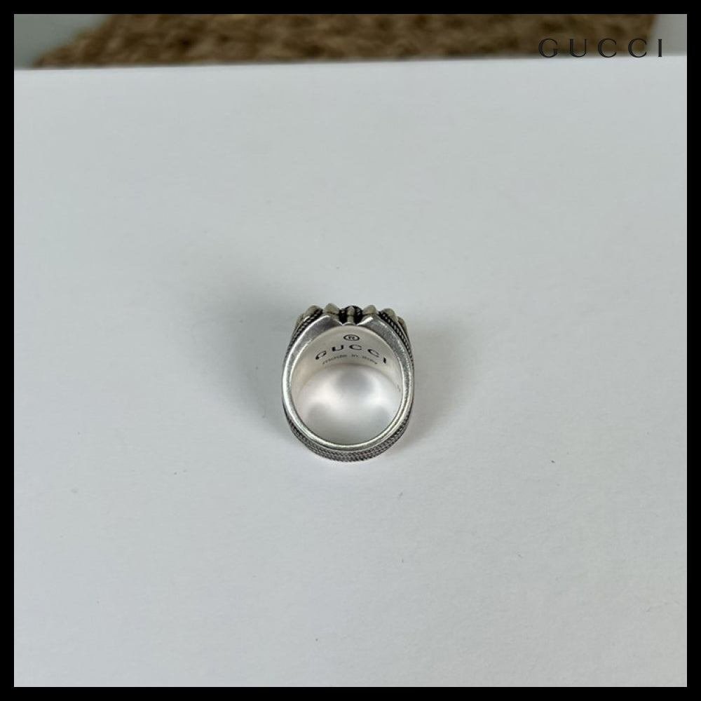 【GUCCI】Engraved Heart Sterling Ring Black