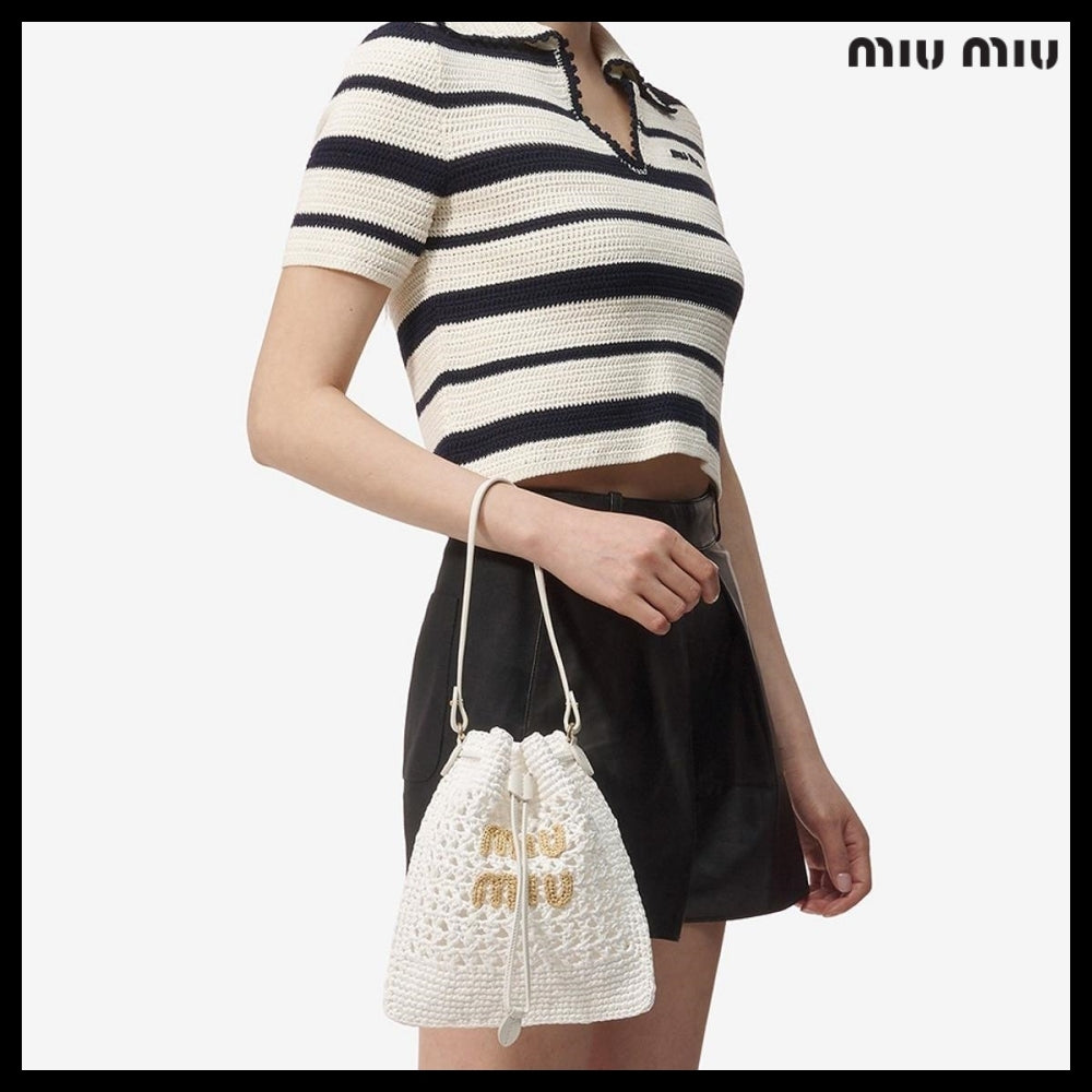 【MiuMiu】Mini Woven Fabric Drawstring Tote Bag