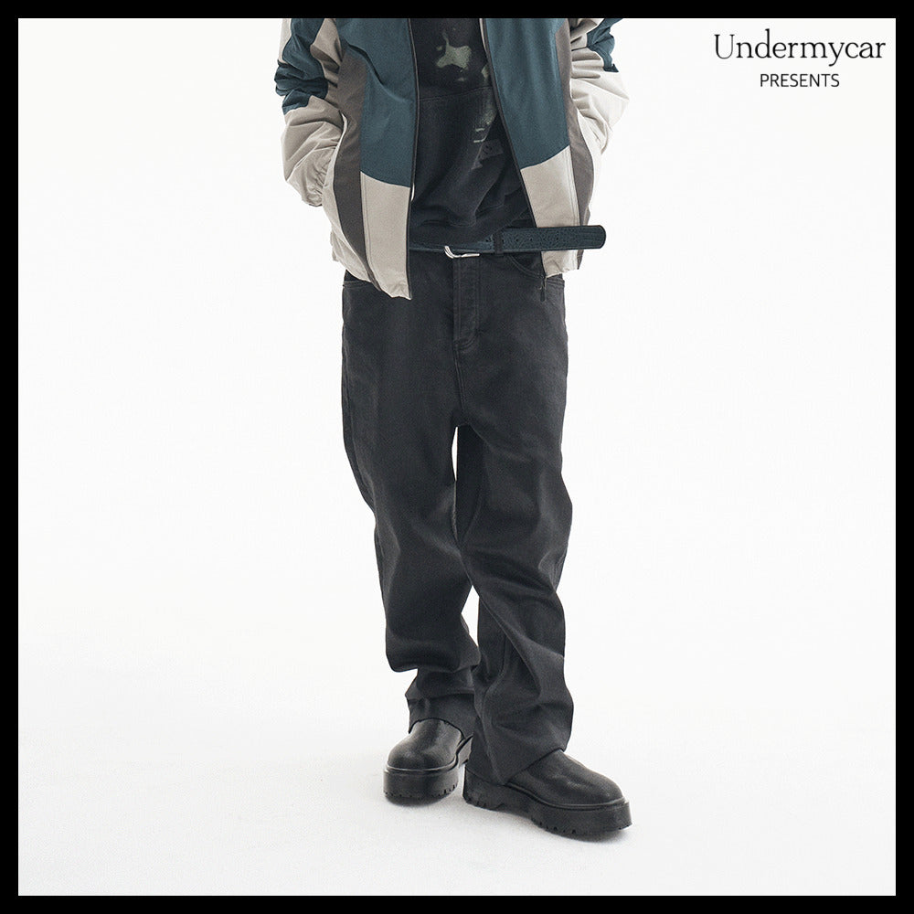 【Undermycar】Noir Coated Baggy Jeans Black
