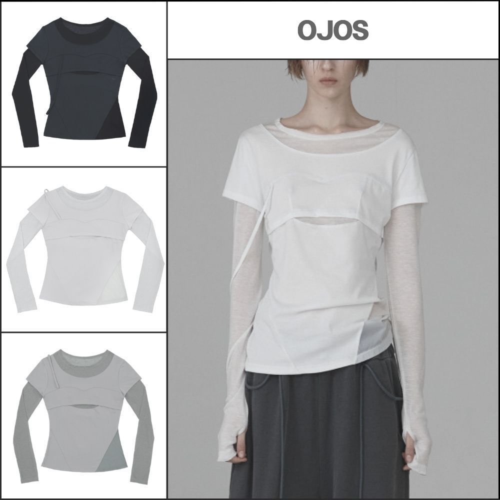 【OJOS】Layered Shoulder Strap Long Sleeves 4colors
