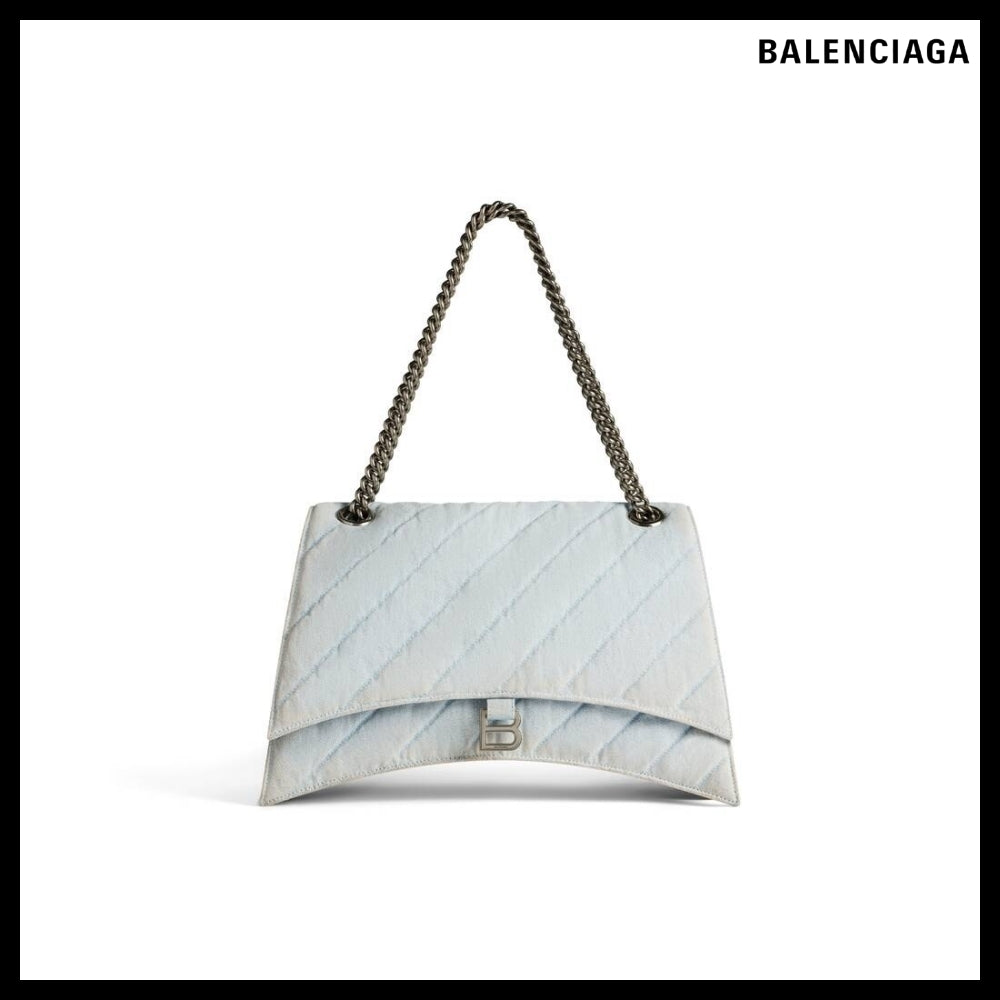【BALENCIAGA】Crush Large Chain Bag Quilted Denim Blue