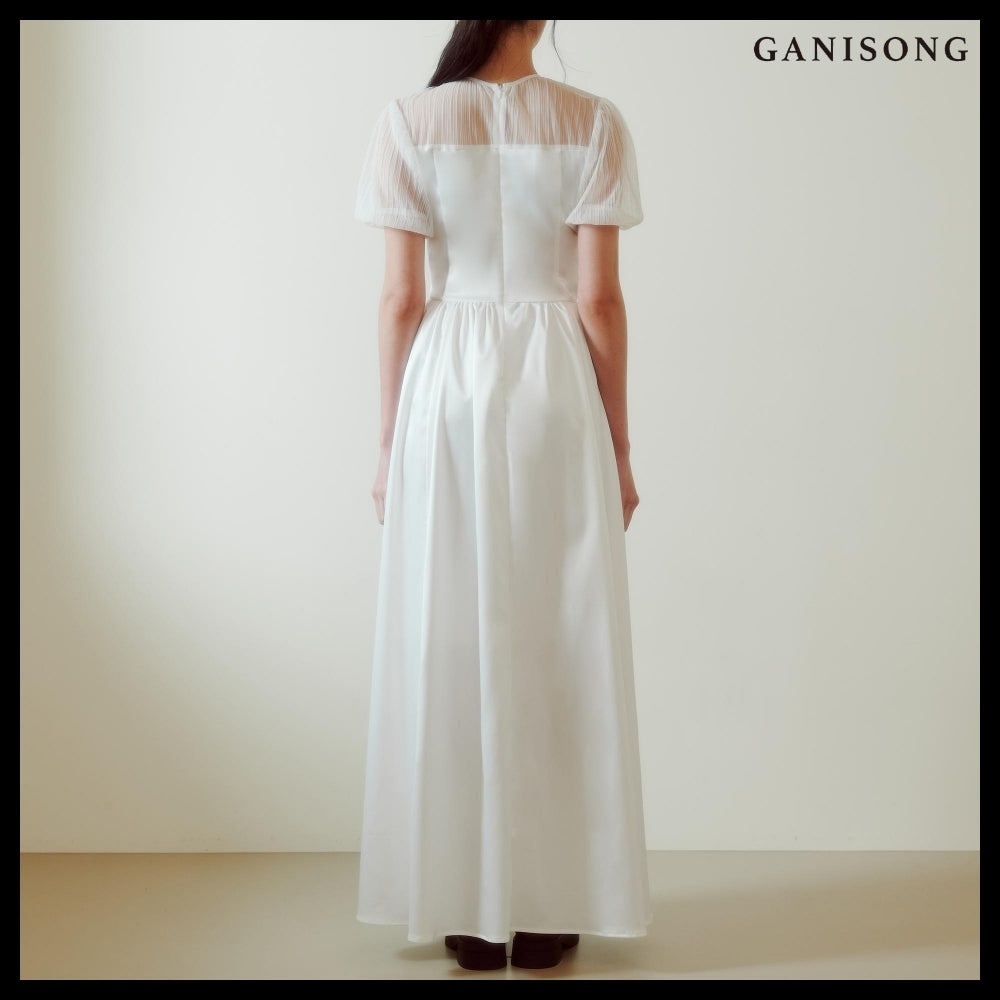 【GANISONG】Bridal Sheer Ribbon Line Dress White