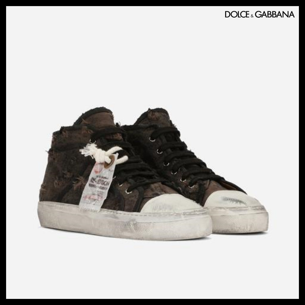 【Dolce & Gabbana】PATCHWORK DENIM VINTAGE MID-TOP SNEAKERS