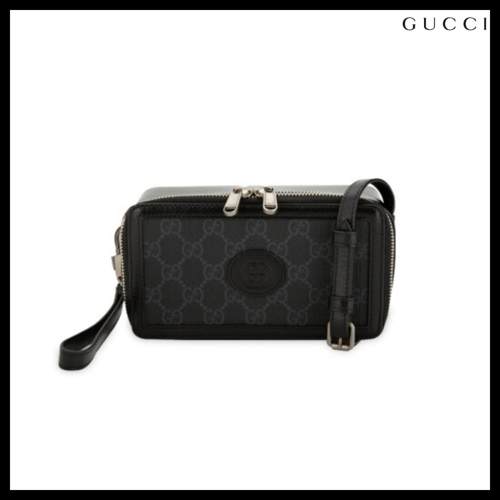 【GUCCI】GG Supreme Canvas Leather Mini Crossbody Bag BLACK