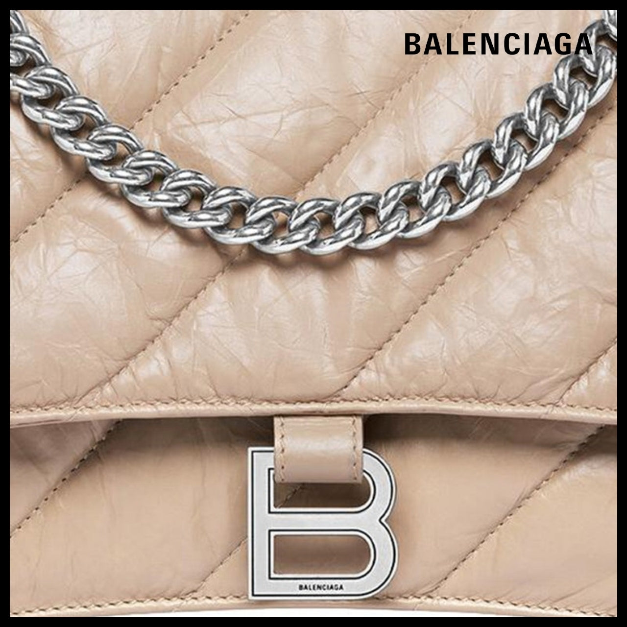 【BALENCIAGA】Crush Medium Chain Bag Quilted Light Brown