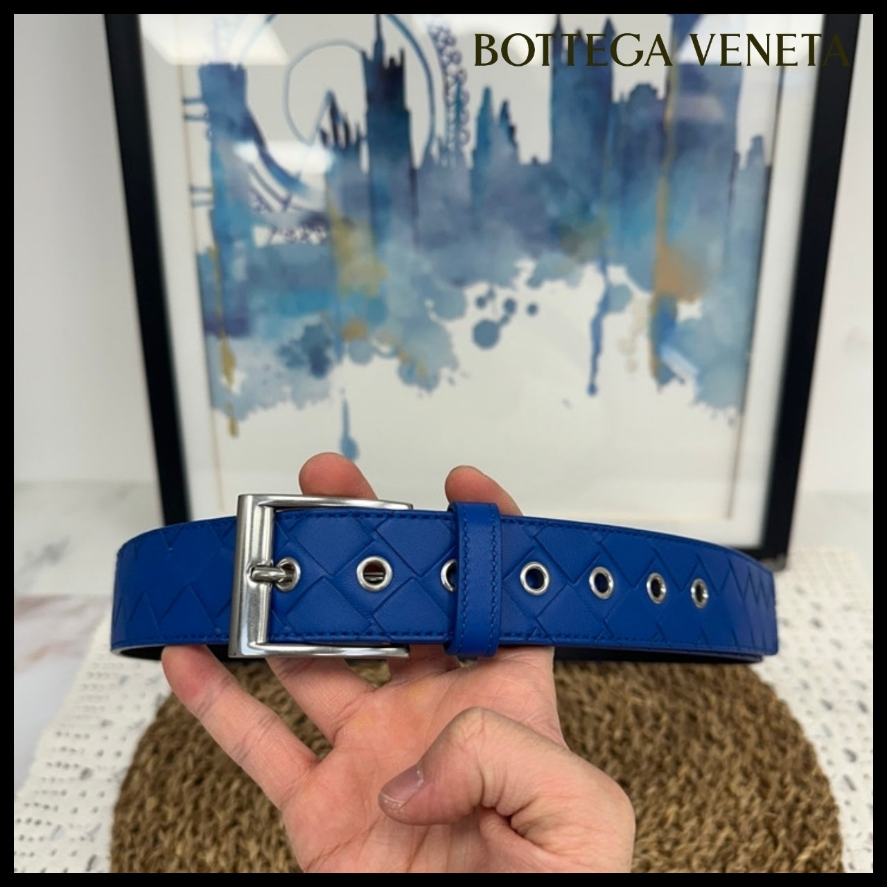 【BOTTEGA VENETA】Intrecciato Nappa Leather Men’s Belt BLUE
