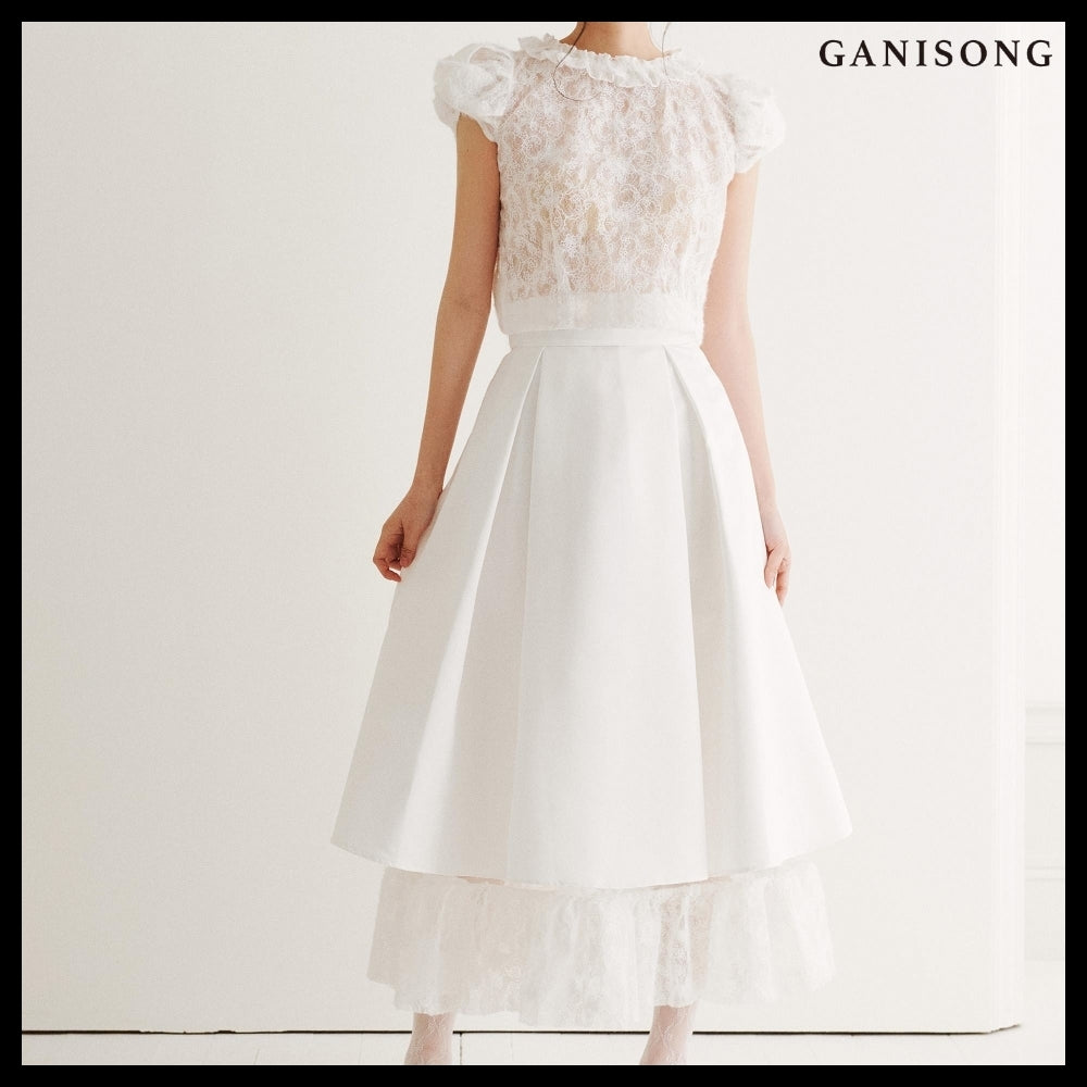 【GANISONG】Bridal Twist Puff Two-Piece Dress White
