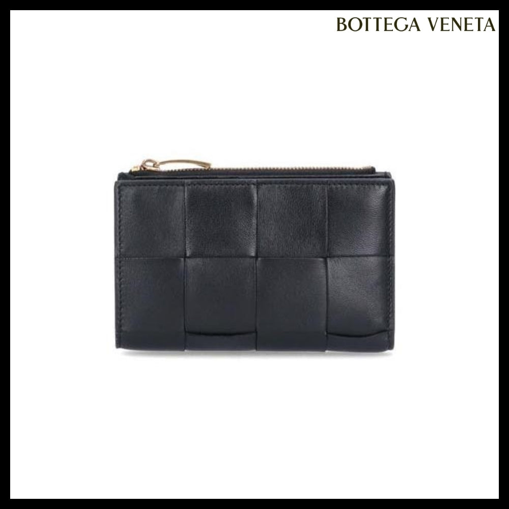 【BOTTEGA VENETA】Intrecciato Zip Bi-Fold Wallet Black