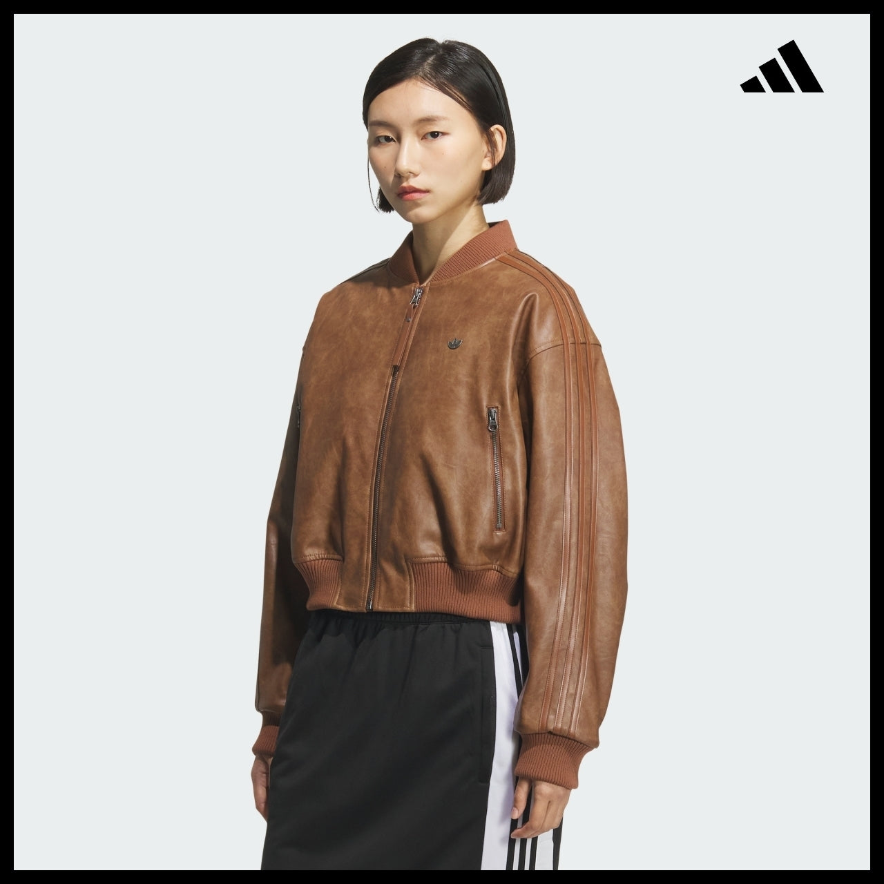 【ADIDAS】Cropped Leather Jacket Brown