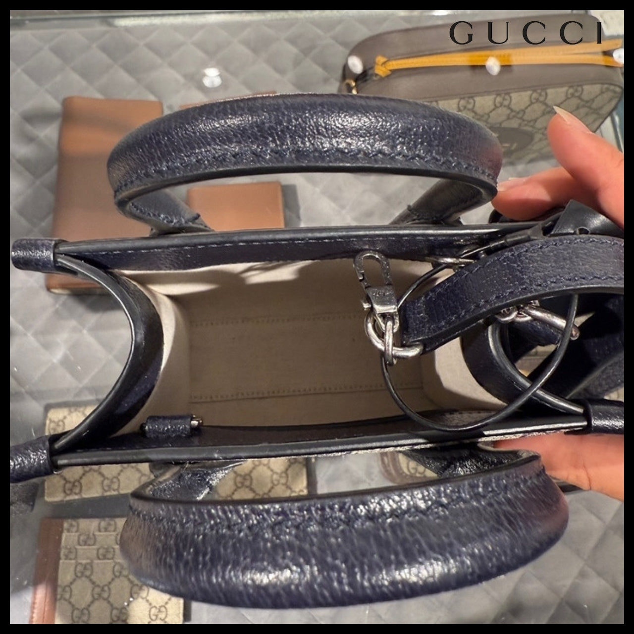 【GUCCI】GG Supreme Mini Tote Bag Beige Blue