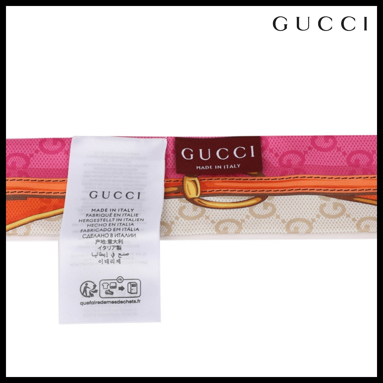 【GUCCI】Belt Print Silk Neck Bow