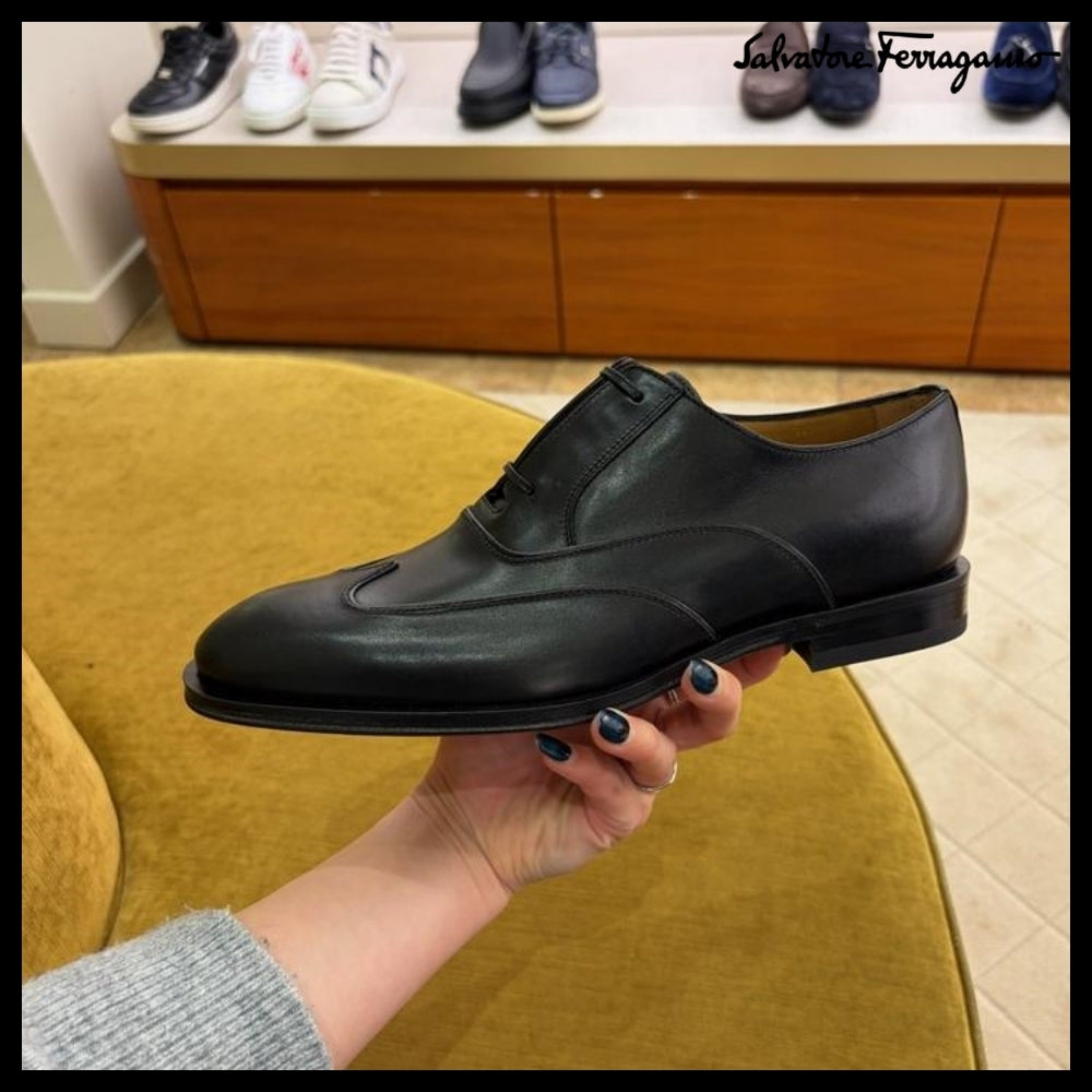 【FERRAGAMO】CORIAN LEATHER OXFORD LOAFERS BLACK