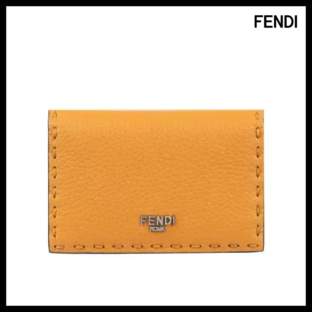 【Fendi】Selleria Unisex Card Wallet Leather Luxury