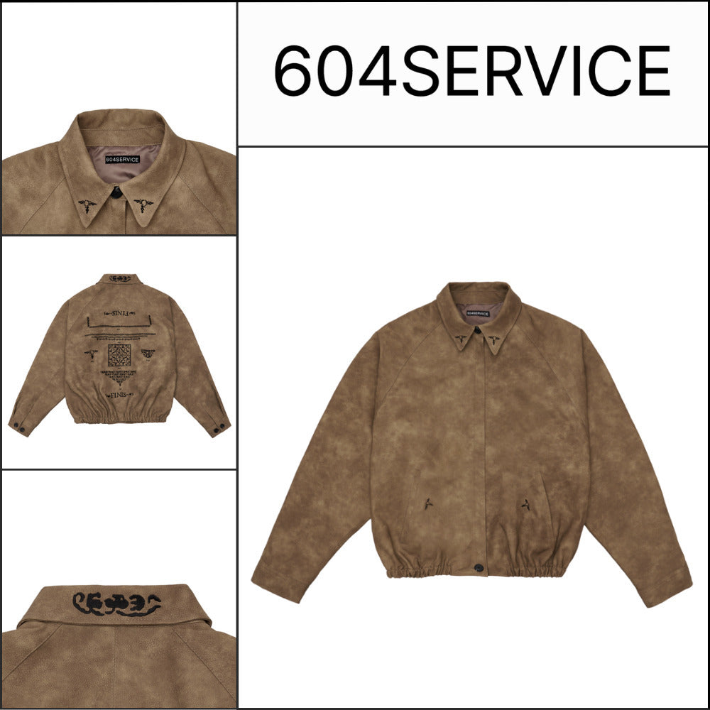 【604service】EMBROIDERED LEATHER JACKET IN BROWN