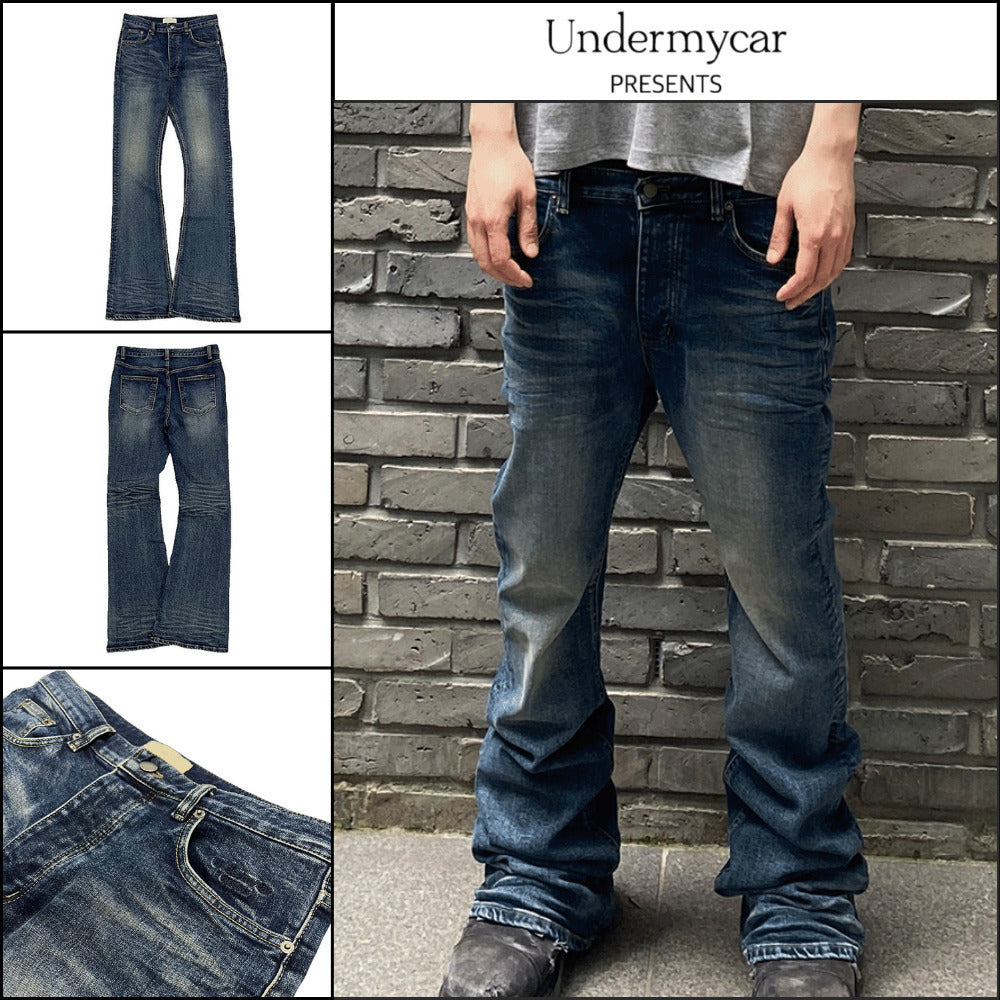 【Undermycar】Mu.114 Original Logo Washed Slim Flare Jeans