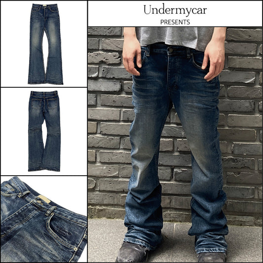 【Undermycar】Mu.114 Original Logo Washed Slim Flare Jeans