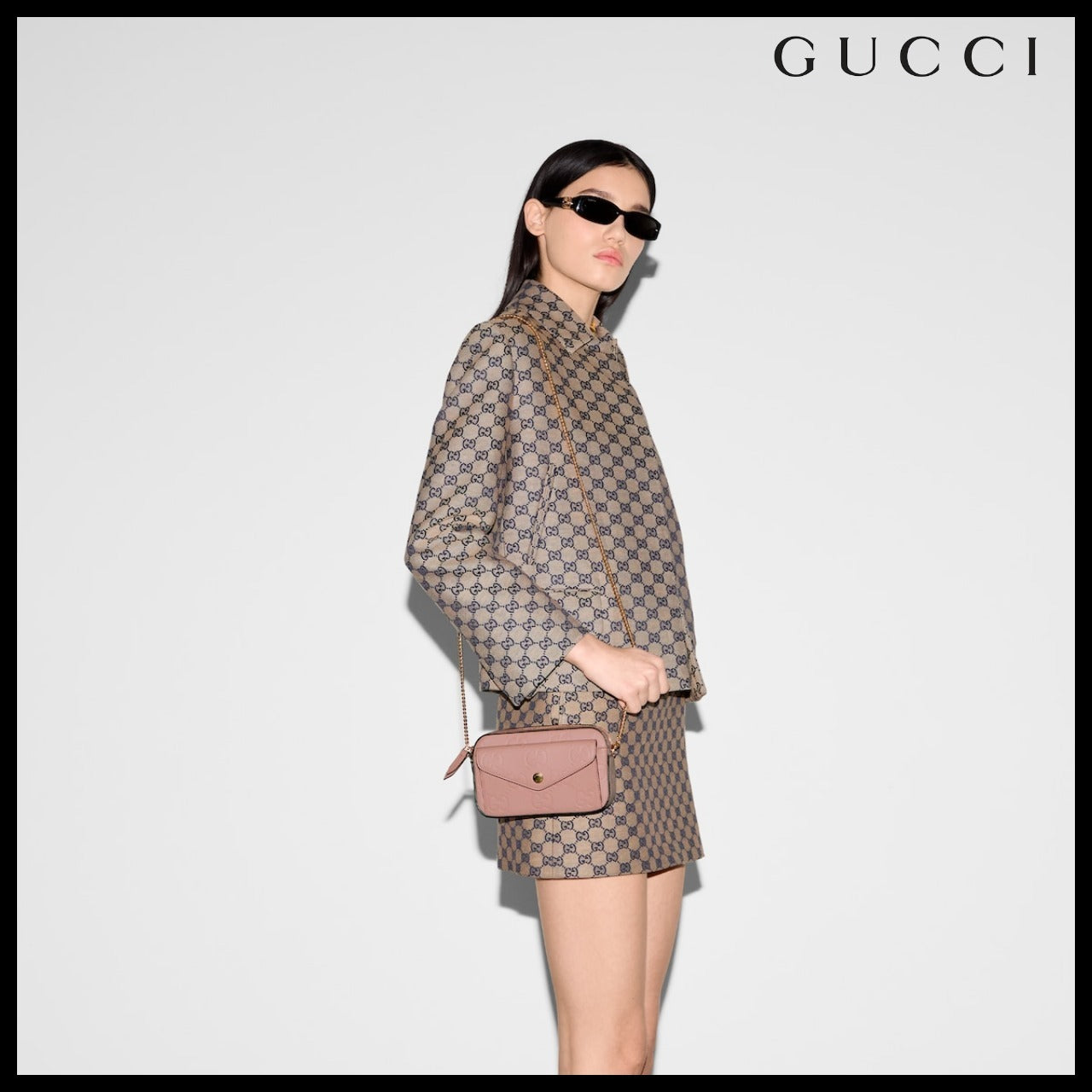 【GUCCI】GG Calf Leather Mini Shoulder Bag Dusty