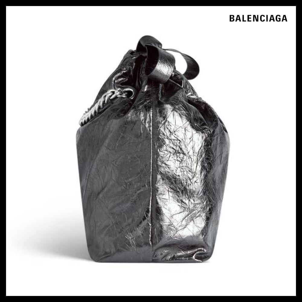 【BALENCIAGA】Crush Small Tote Bag Dark Grey Metallized