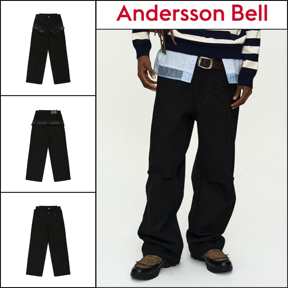 【ANDERSSON BELL】Double Waistband Wide-Leg Trousers Black