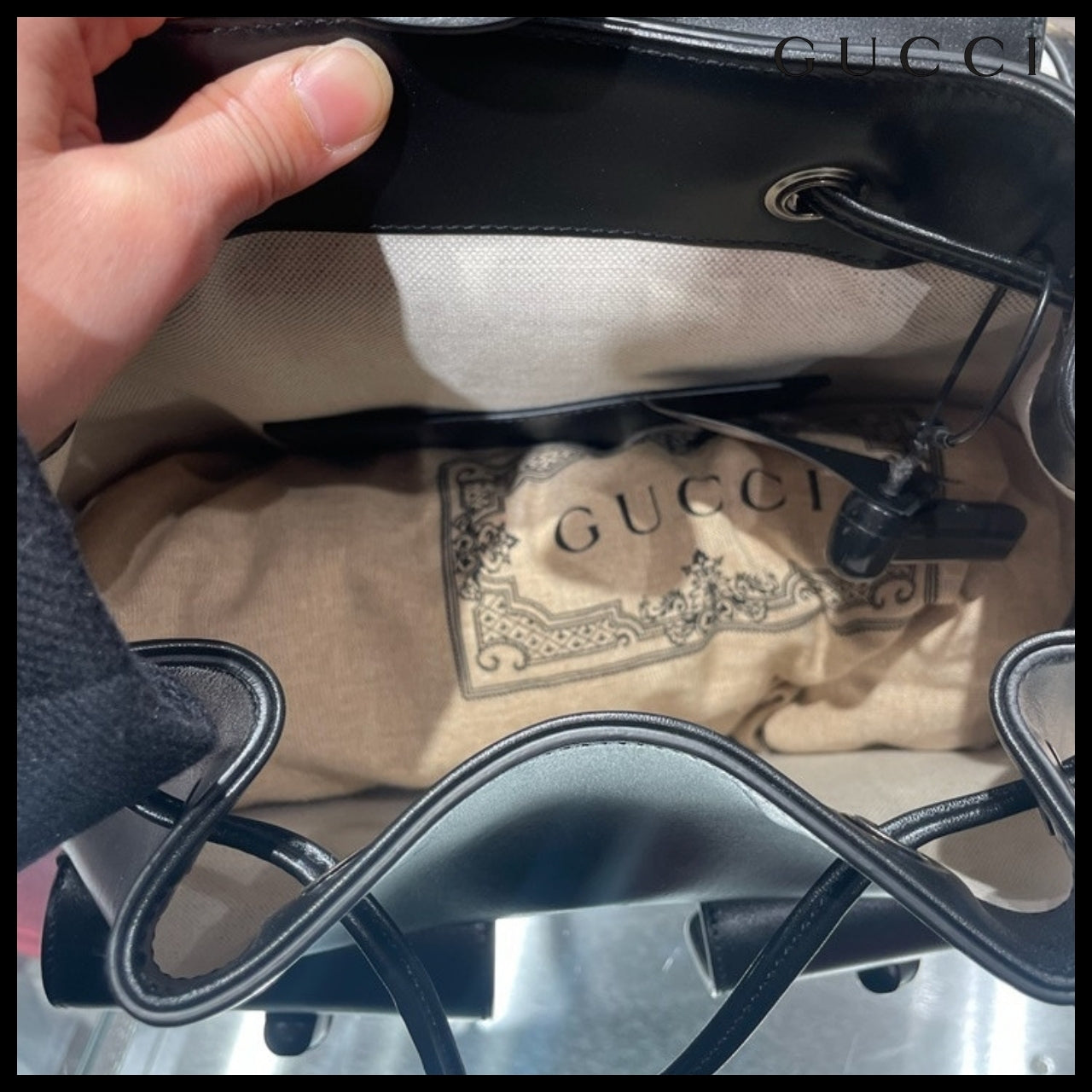 【GUCCI】Noblesse Calf Pocket Bamboo Top Handle Backpack