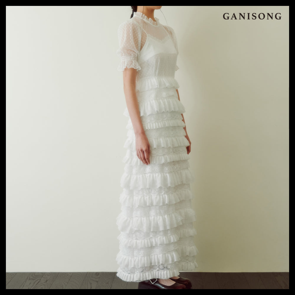 【GANISONG】Bridal Dot Chichi Dress White
