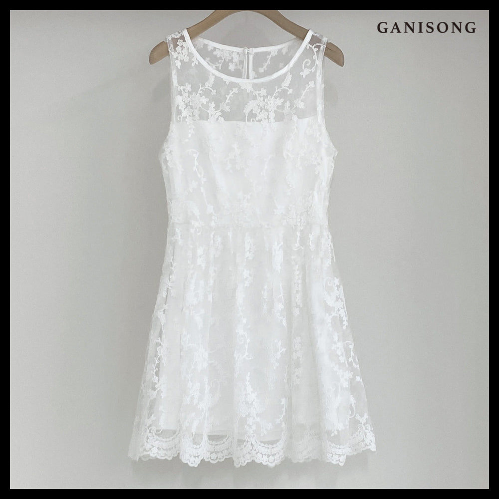 【GANISONG】Bridal Almond Mini Dress White