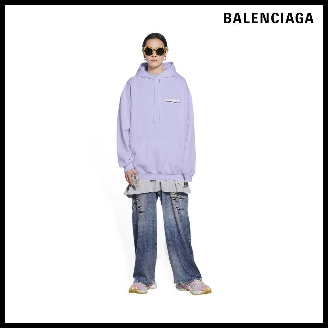 【BALENCIAGA】Political Campaign Hoodie Medium Fit Purple