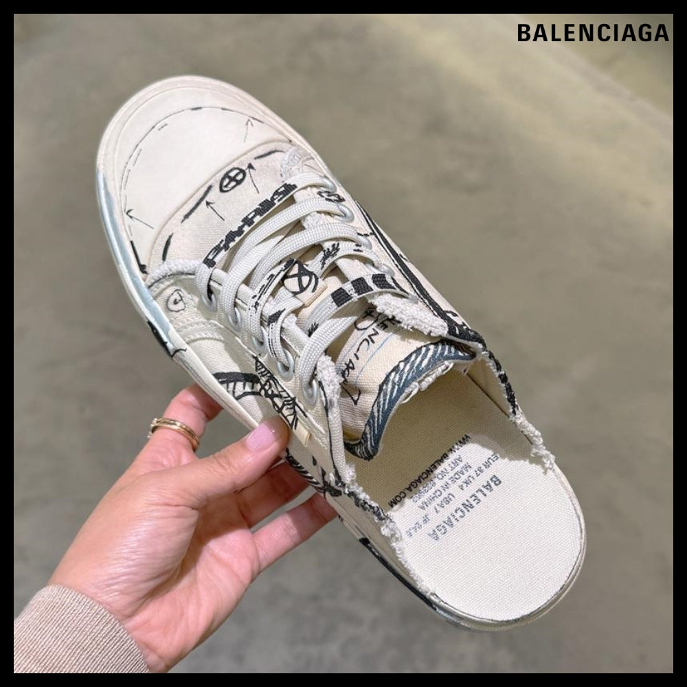 【BALENCIAGA】Paris Sketch Mule Ecru Black Blue