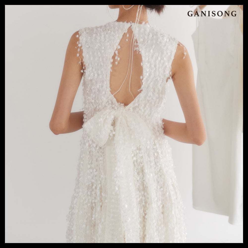 【GANISONG】Bridal Snow Flower Dress White