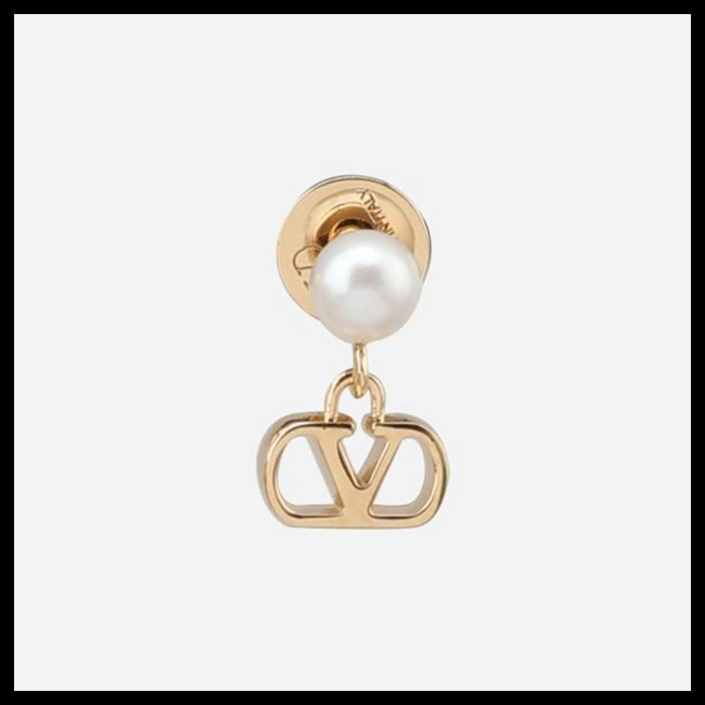 【Valentino】V Logo Signature Metal Pearl Earrings