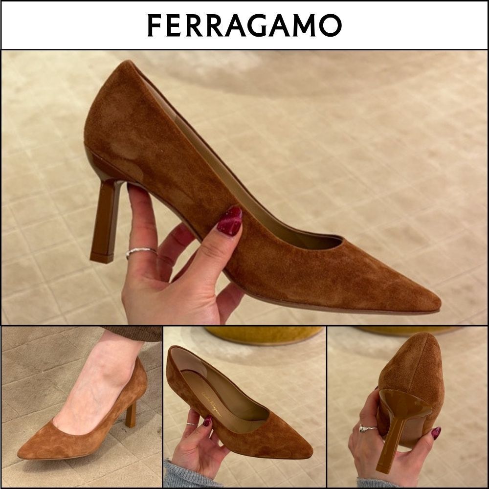 【FERRAGAMO】NEW JUS 70 SUEDE PUMPS BROWN