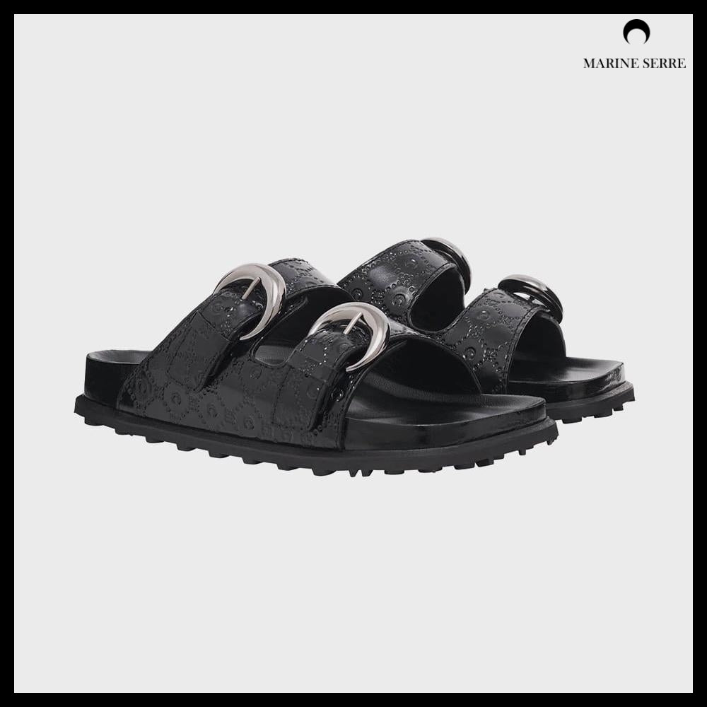 【MARINE SERRE】Women's MOONOGRAM EMBOSSED LEATHER MS SLIDE