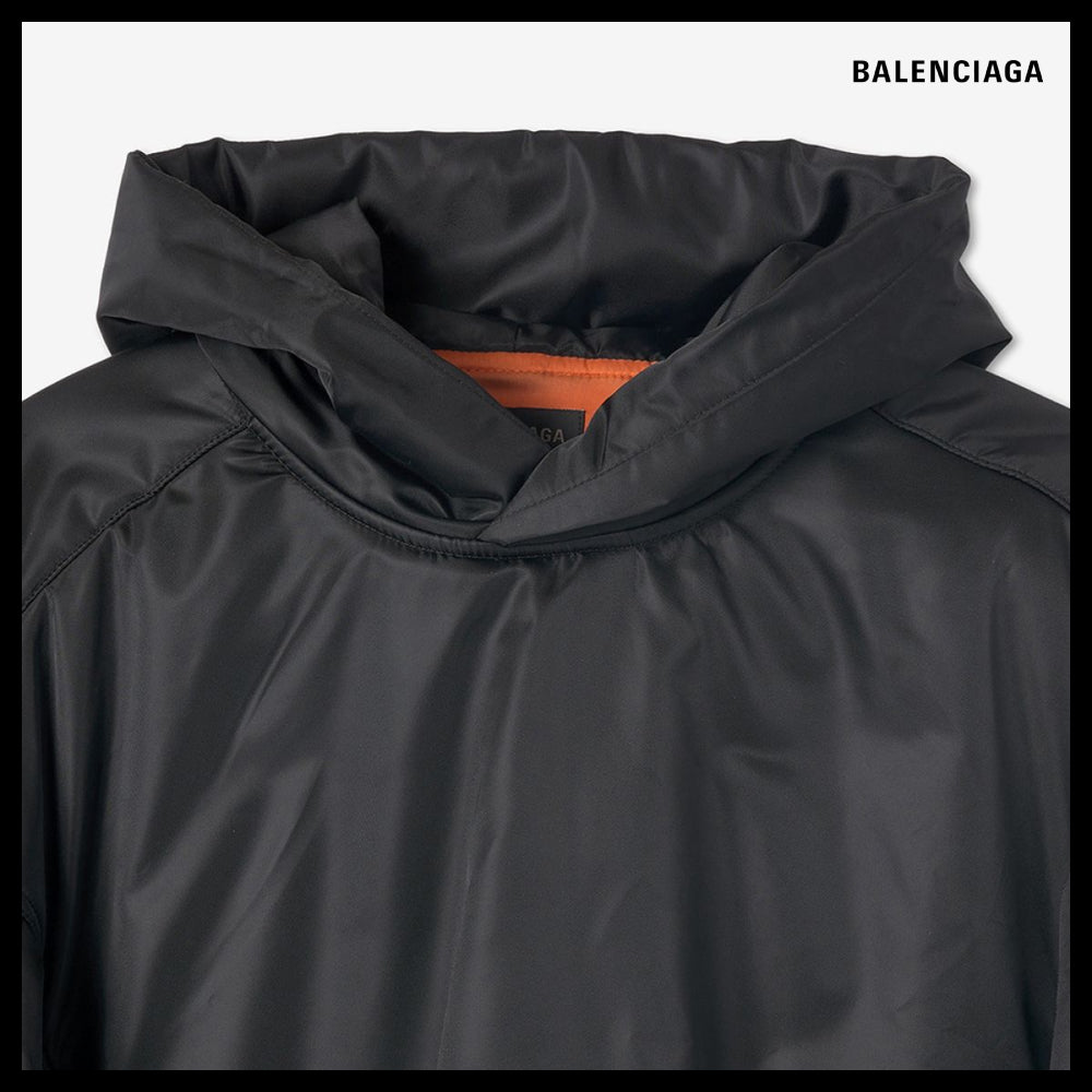 【BALENCIAGA】Sporty B Pullover Bomber Hooded Jacket Black