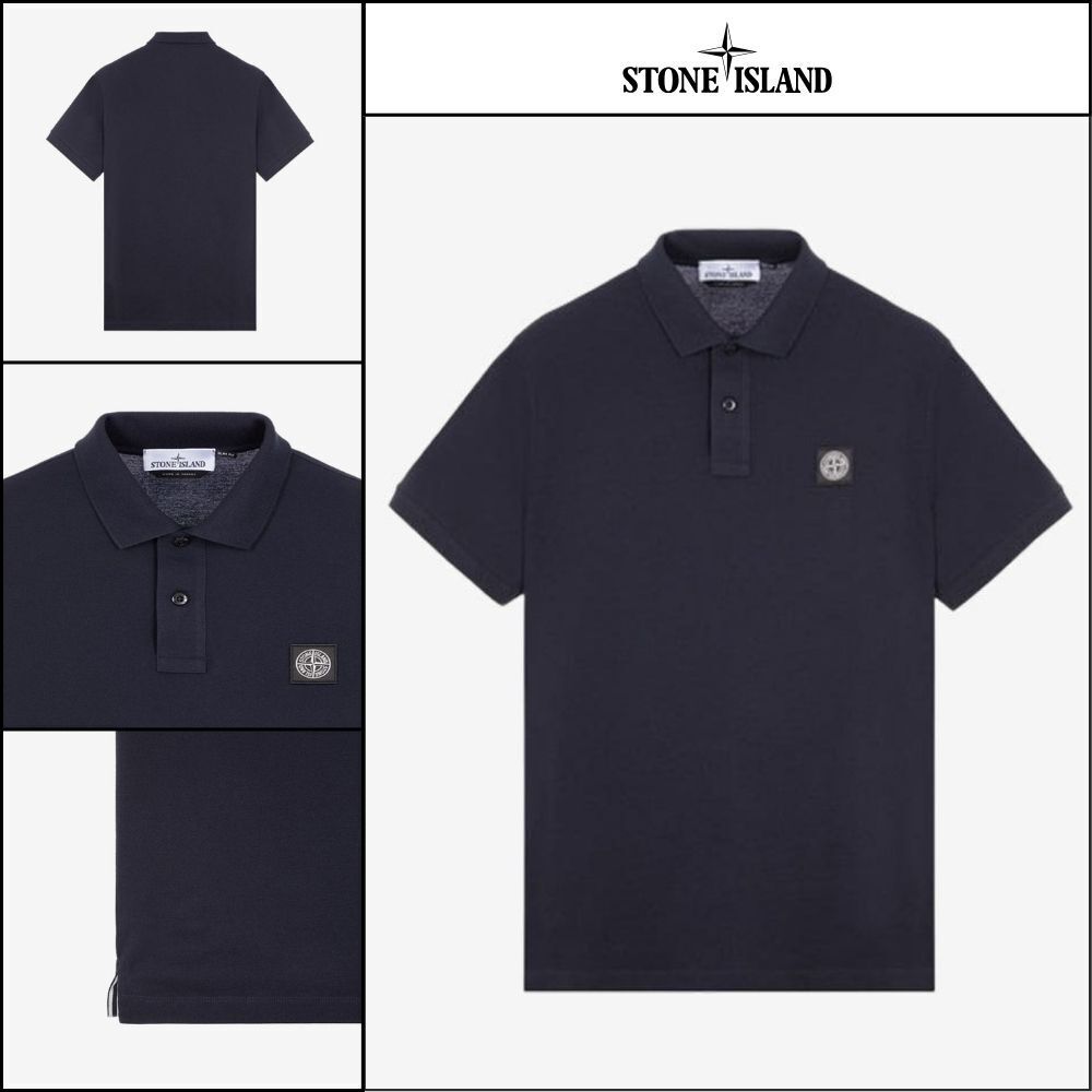 【STONE ISLAND】Logo Patch Polo Short Sleeve T-Shirt Navy