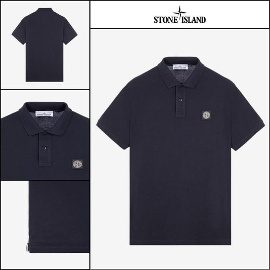 【STONE ISLAND】Logo Patch Polo Short Sleeve T-Shirt Navy