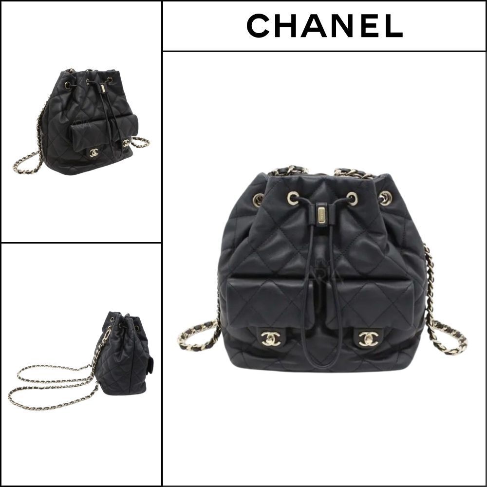 【CHANEL】Two Pocket Drawstring Bucket Backpack Calfskin