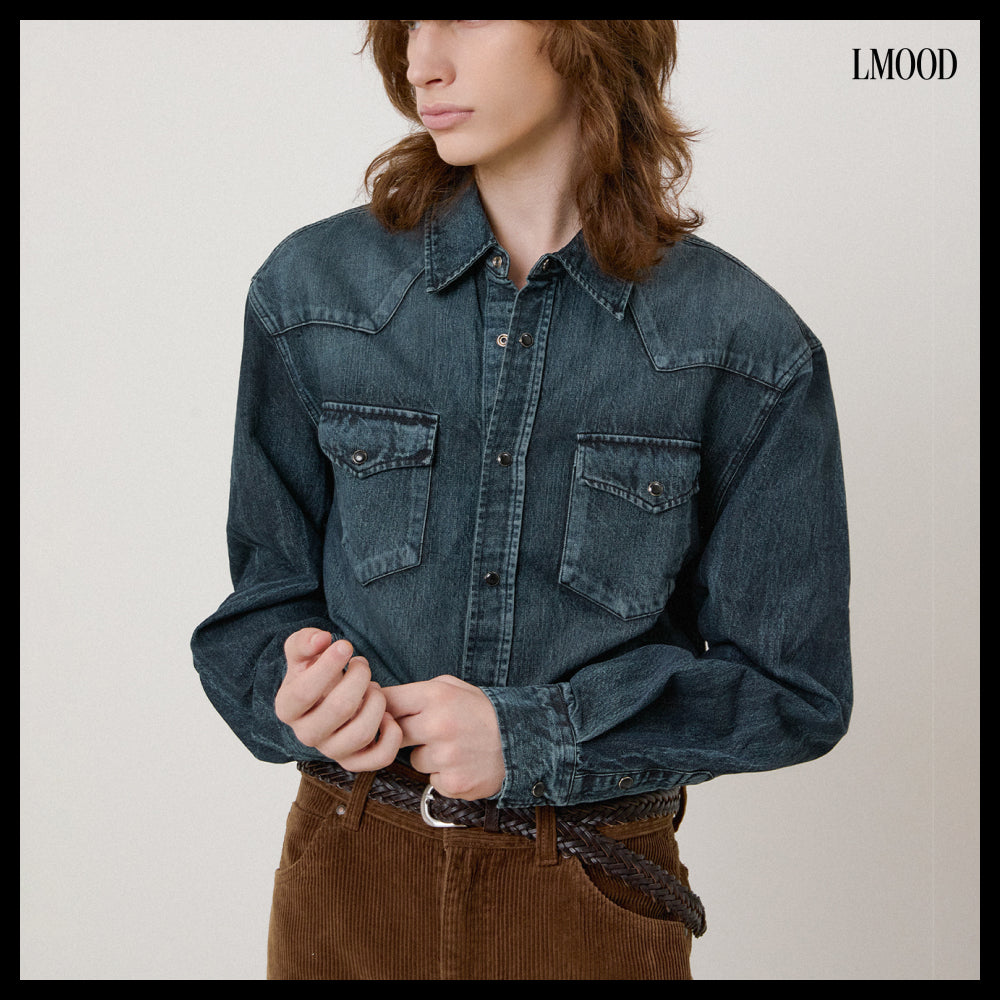 【LMOOD】Leo Western Denim Shirt Midnight Blue